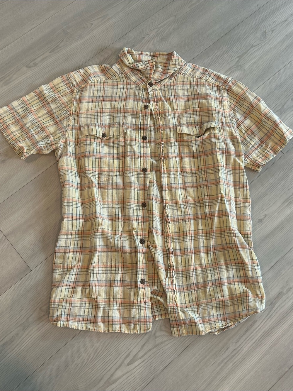 Patagonia Short-Sleeve Plaid Button-Down Shirt in Yellow and Cream